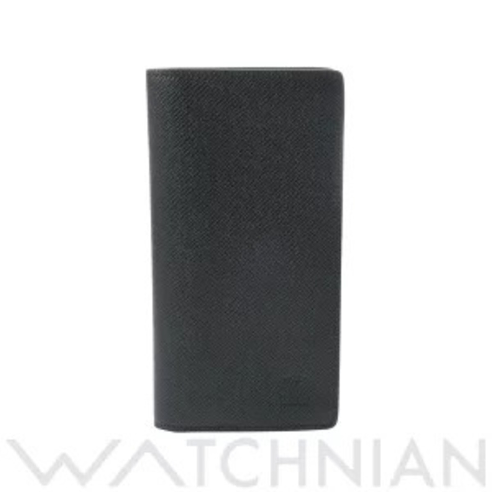 Louis Vuitton Taiga Portefeuille Brazza Noir Black Leather Long Wallet